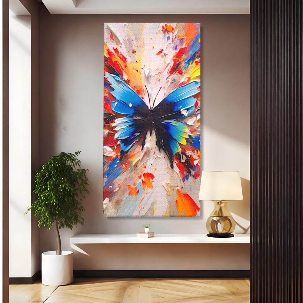 Tablou canvas cu tablou canvas cu fluture albastru, fara rama, pe sasiu de lemn